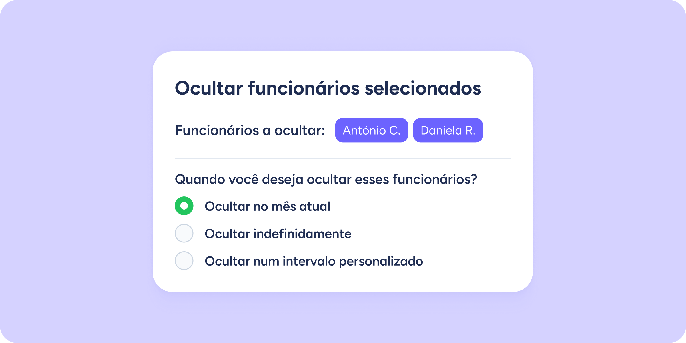 ocultar funcionários